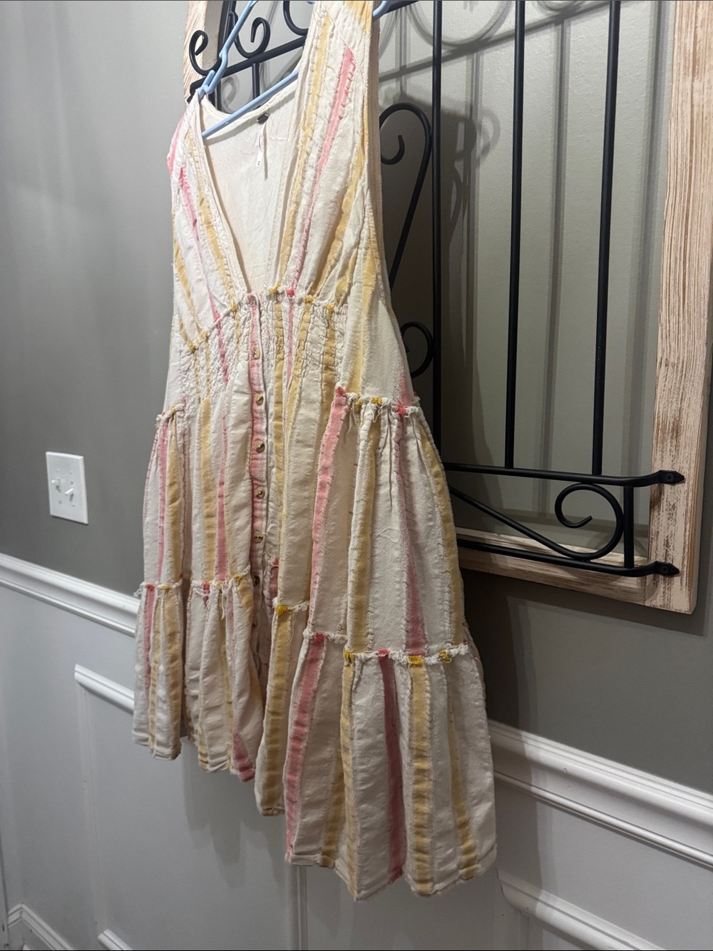 Free People Cream Dress with Pink & Yellow Stripes M Do it again mini boho - Picture 10 of 15